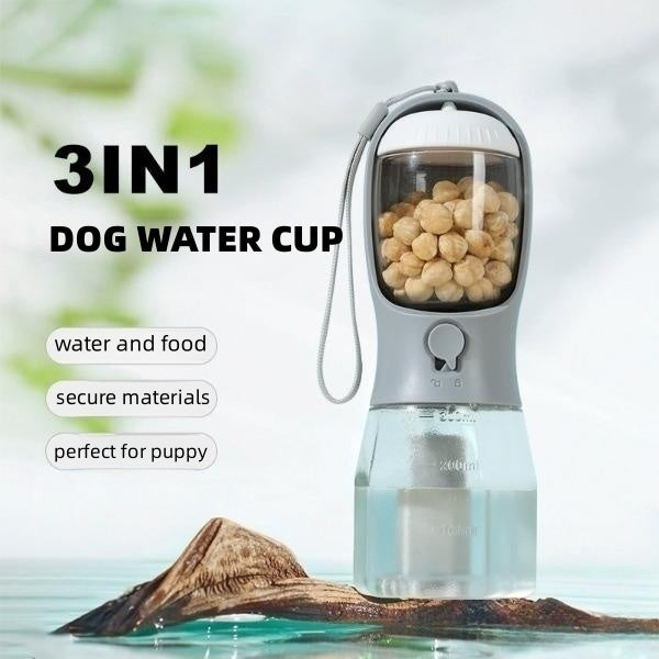 3-in-1 Dog Travel Cup | Water, Food & Waste Bag Dispenser